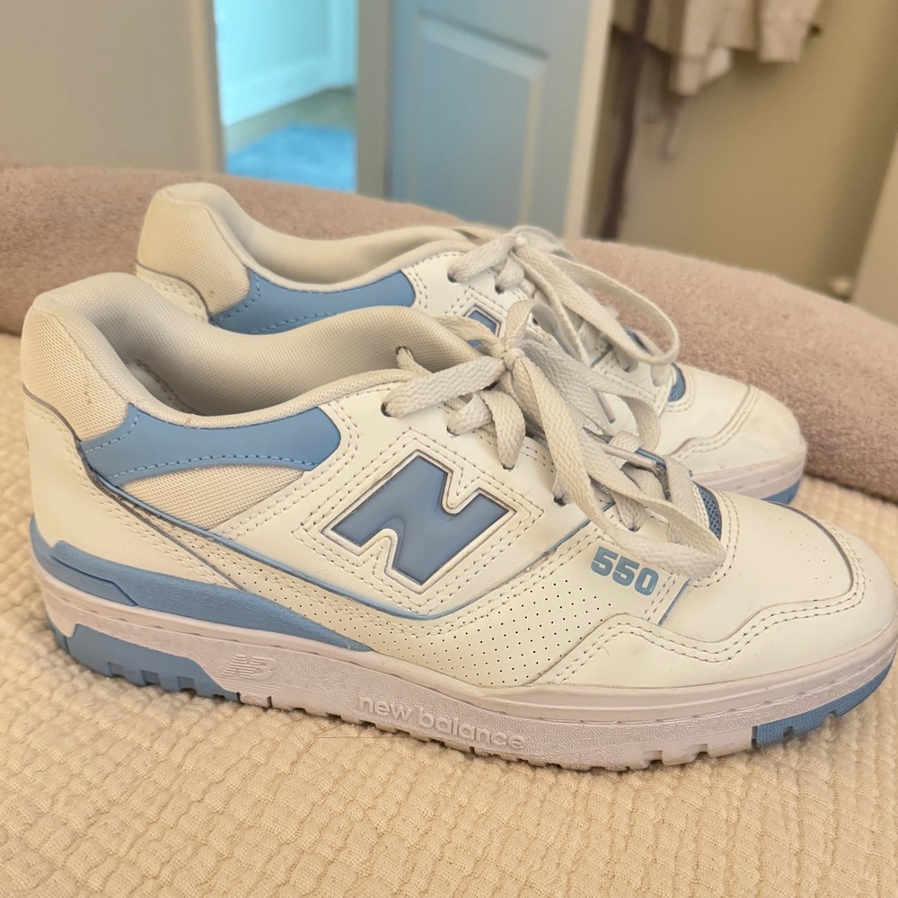 New Balance 550 White and Light Blue Sneakers